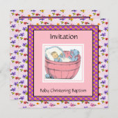Invitation Baby shower vintage bleu rose (Devant / Derrière)