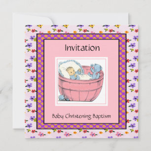 Invitation Baby shower vintage bleu rose