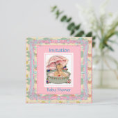 Invitation Baby shower vintage bleu rose (Debout devant)