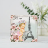 Invitation Baby shower vintage Blonde Princess Paris (Debout devant)