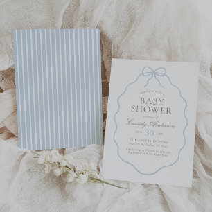 Invitation Baby shower vintage Blue Bow Boy