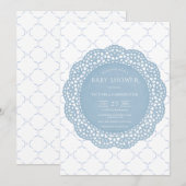 Invitation Baby shower Vintage Blue Lace (Devant / Derrière)