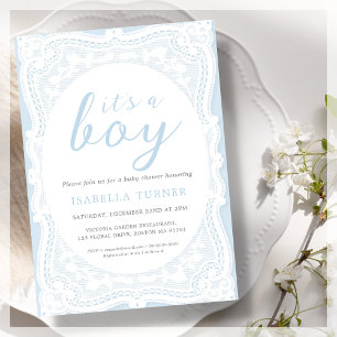Invitation Baby shower Vintage Blue Lace Boy
