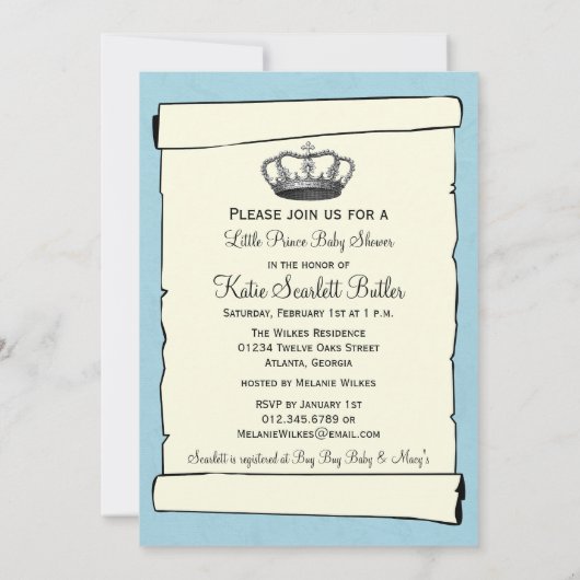 Invitation Baby shower Vintage Blue Little Prince (Dos)