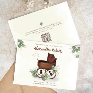 Invitation Baby shower Vintage Carriage Vert