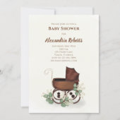 Invitation Baby shower Vintage Carriage Vert (Devant)