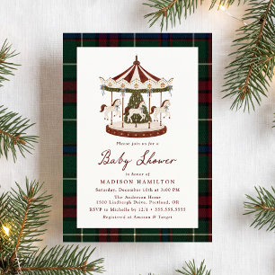 Invitation Baby Shower Vintage Carrousel de Noël Tartan