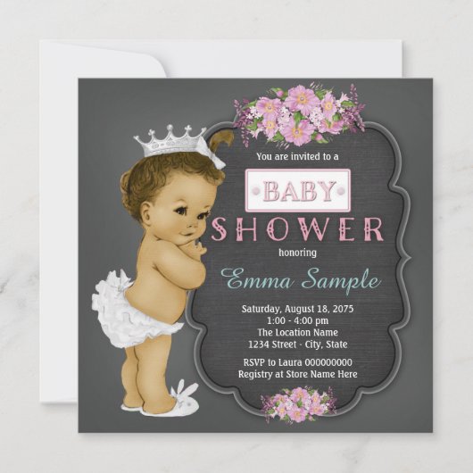 Invitation Baby shower vintage Chalkboard (Devant)