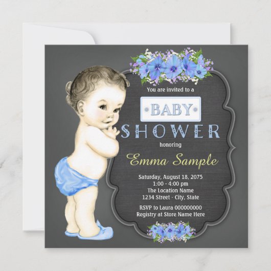 Invitation Baby shower vintage Chalkboard (Devant)