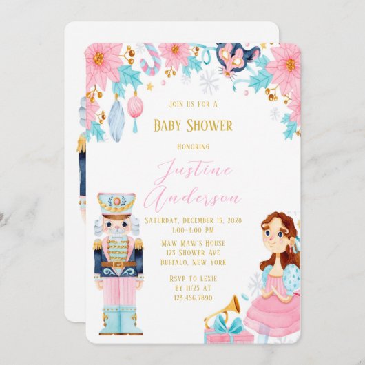 Invitation Baby shower Vintage Christmas Nutcracker (Devant / Derrière)