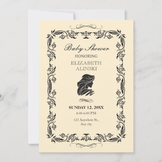 Invitation Baby shower vintage classique (Devant)