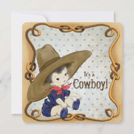 Invitation Baby shower vintage Cowboy (Devant)