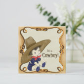 Invitation Baby shower vintage Cowboy (Debout devant)