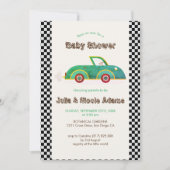 Invitation Baby shower vintage Cute Little Car Racer (Devant)