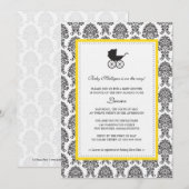 Invitation Baby shower vintage Damask Baby Carriage (Devant / Derrière)