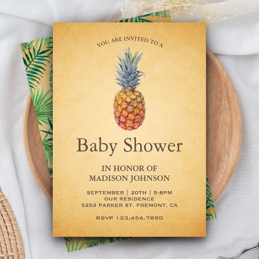Invitation Baby shower vintage d'ananas tropical