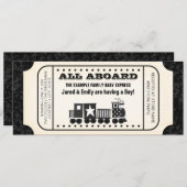 Invitation Baby shower vintage de billets de train (Devant / Derrière)