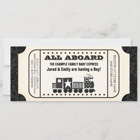 Invitation Baby shower vintage de billets de train (Devant)