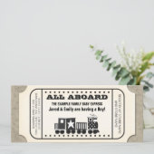 Invitation Baby shower vintage de billets de train (Debout devant)