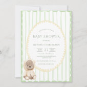 Invitation Baby shower Vintage de l'ours à bande verte (Devant)