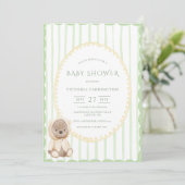 Invitation Baby shower Vintage de l'ours à bande verte (Debout devant)
