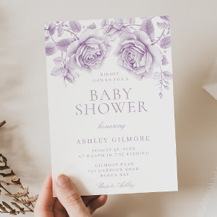 Invitation Baby shower vintage de Roses  Lavender Purple