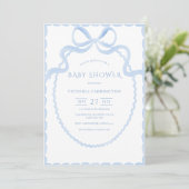 Invitation Baby shower Vintage de ruban bleu (Debout devant)