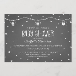 Invitation Baby shower Vintage de tableau de bord gris coeur