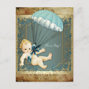Invitation Baby shower Vintage des Garçons Turquoises de bleu