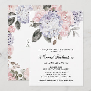 Invitation Baby shower vintage des hortensias   d'aquarelle