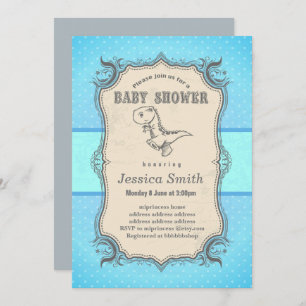 Invitation BABY SHOWER vintage - dinosaure