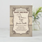 Invitation BABY SHOWER vintage - dinosaure (Debout devant)