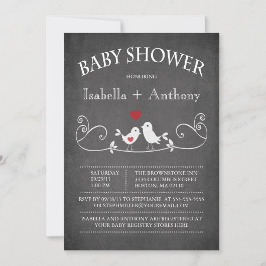Invitation Baby shower vintage d'inséparables de tableau (Devant)