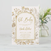 Invitation Baby shower Vintage doré (Debout devant)