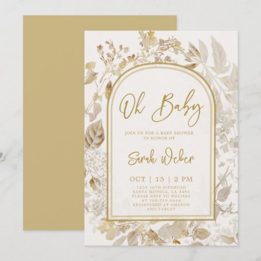 Invitation Baby shower Vintage doré (Devant / Derrière)