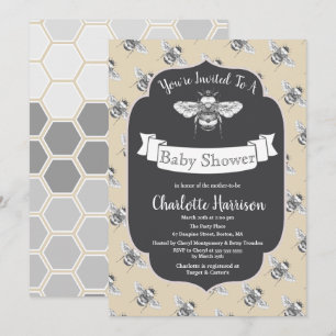 Invitation Baby shower vintage Elegant Bees