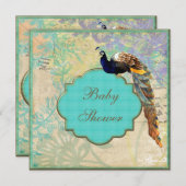 Invitation Baby shower vintage élégant de paon (Devant / Derrière)