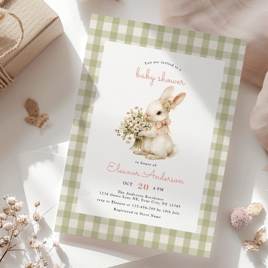 Invitation Baby shower vintage En vichy Bunny