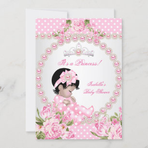Invitation Baby Shower Vintage Fille Asiatique Rose Perle Ros