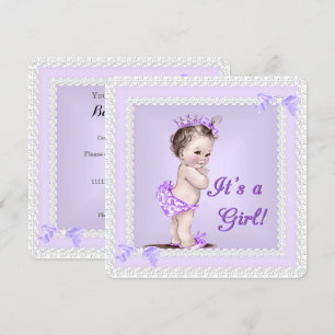 Invitation Baby Shower Vintage Fille Lilas Lavande Violet