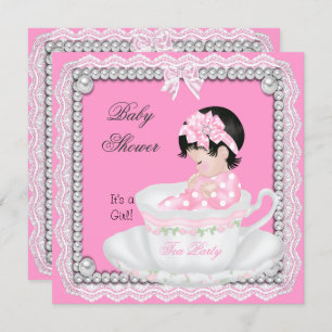 Invitation Baby shower vintage fille rose bébé en Teacup