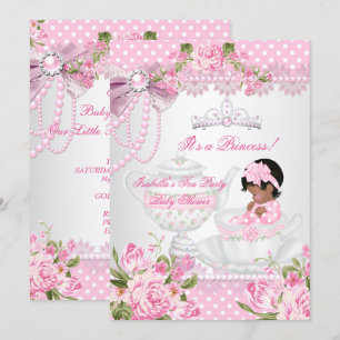 Invitation Baby-Shower Vintage Fille Rose Thé Party Mignonne