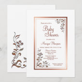 Invitation Baby shower vintage Floral Gold (Devant / Derrière)