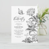 Invitation Baby shower vintage Floral Little Butterfly (Debout devant)