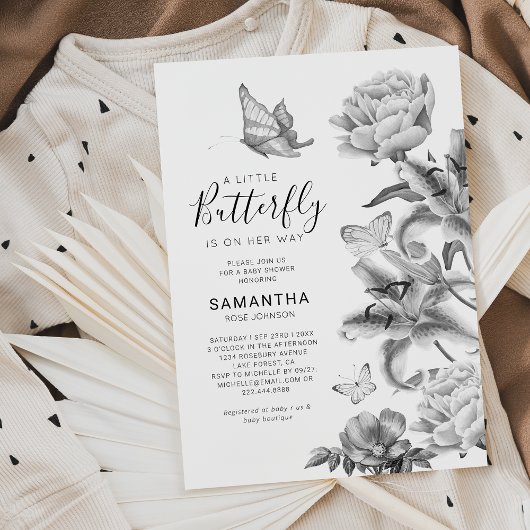Invitation Baby shower vintage Floral Little Butterfly