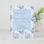 Invitation Baby shower vintage Floral Toile Bleu (Debout devant)