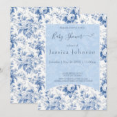 Invitation Baby shower vintage Floral Toile Bleu (Devant / Derrière)
