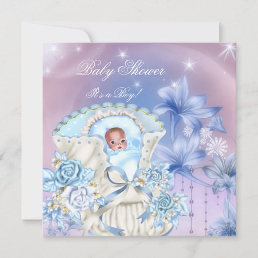 Invitation Baby shower vintage Garçon Bébé Bleu Magie (Devant)