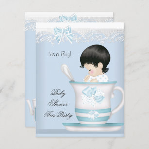 Invitation Baby shower vintage Garçon Bleu Bébé en Teacup