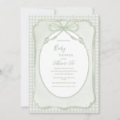 Invitation Baby Shower Vintage Gingham Vert (Devant)